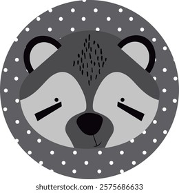 Cute round gray raccoon and dots design