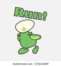 Cute round green character with run style