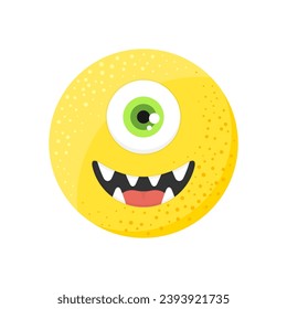 Cute round monster with one eye and toothy smile. Vector flat illustration. Character design.