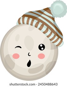 Cute round moon with hat