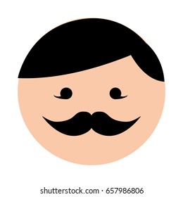cute round moustache man face cartoon