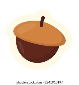Cute round oak acorn isolated on white background. Autumn flat vector illustration. Autumn or fall concept