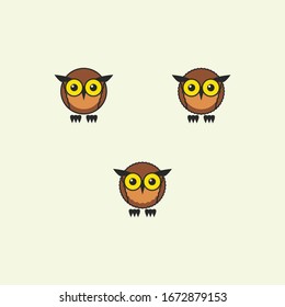 búho redondo adorable con grandes cejas y grandes ojos amarillos, con un cuerpo liso y turbio