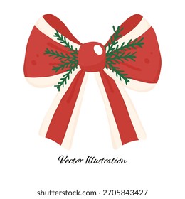 Cute round red Christmas bow. Perfect for gift packaging, holiday stickers, cards and festive crafts.