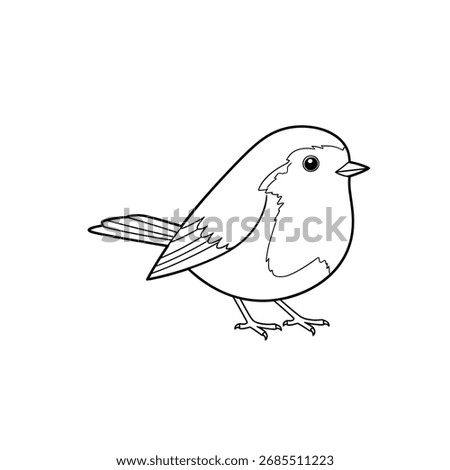 Cute Round Robin Bird Songbird Cartoon Line Art Black and White Outline Vector Illustration for Kids Coloring Book Page

