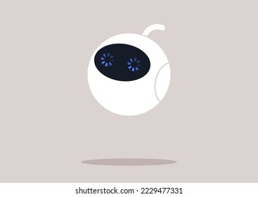 Cute round robot with freezed eyes, no response concept