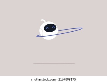 A cute round robot twirling a hula hoop, futuristic technologies