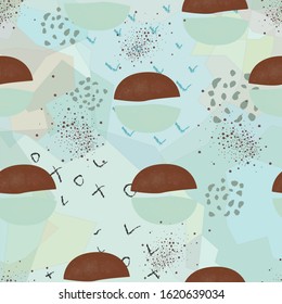 Cute round shapes on blue. Terracotta Abstract Seamless Pattern. Modern Digital Design. Modern Fashion Scandinavian Style. Contemporary Colors and Design. Vector Illustration