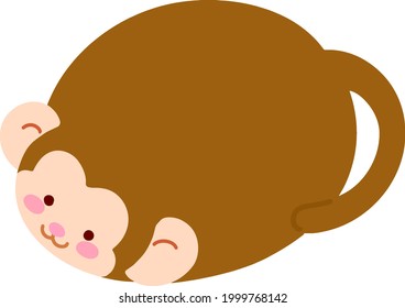 Cute and round simple brown monkey illustration flat colored