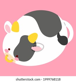 Cute and round simple cow illustration flat colored