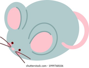 Cute and round simple gray mouse illustration flat colored