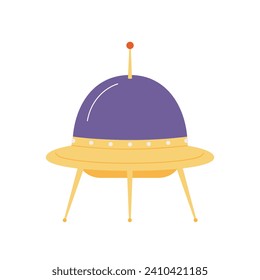 Cute round spaceship. Exploring galaxy and solar system, astronomy science cartoon vector illustration