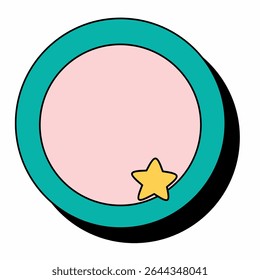 Cute round text box with a teal border, soft pink center, and yellow star icon. Perfect for social media text highlights, planner stickers, kids notes, or digital messages in kawaii style.