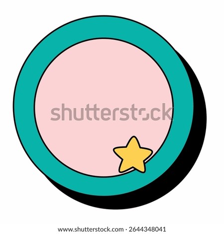 Cute round text box with a teal border, soft pink center, and yellow star icon. Perfect for social media text highlights, planner stickers, kids notes, or digital messages in kawaii style.