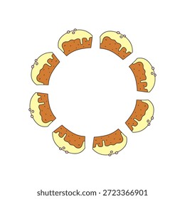 Cute round wreath with doodle glazed Easter kulich cakes isolated on white background. Italian panettone biscuits.