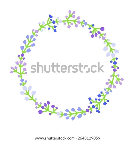 Cute round wreath with petite meadow flowers in soft colors isolated on white background. Floral summer circle frame.