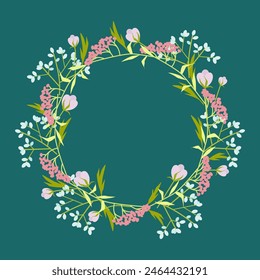 Cute round wreath of small flowers 