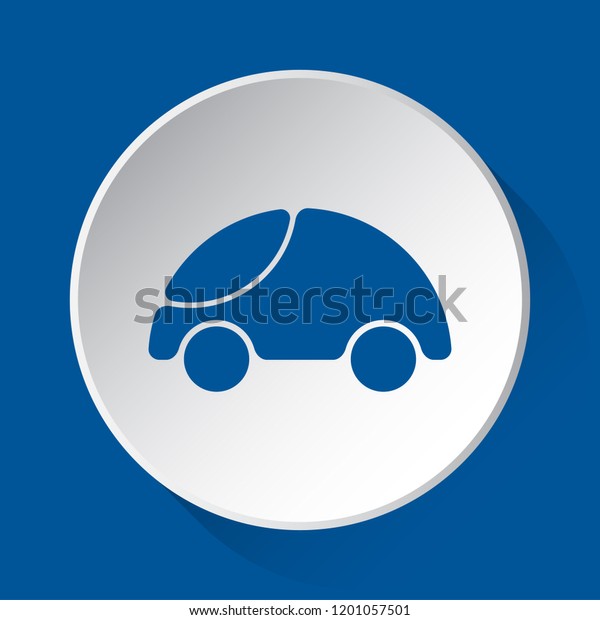 cute rounded car - simple blue\
icon on white button with shadow in front of blue square\
background