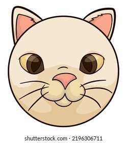 Cute and rounded cat head with happy gesture in cartoon style.