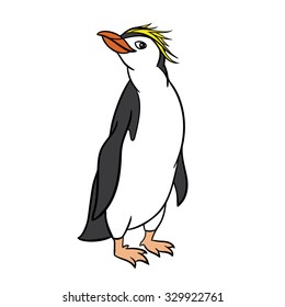 Cute Royal Penguin. Vector Illustration of Shy Royal Penguin In Cartoon Style Isolated on a White Background. Element for Zoo Design, Artwork, Journal Article and Print. Smiling Happy Royal Penguin.