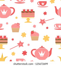 A cute royal tea party seamless pattern