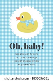 Cute rubber duck baby shower design. Vector illustration.