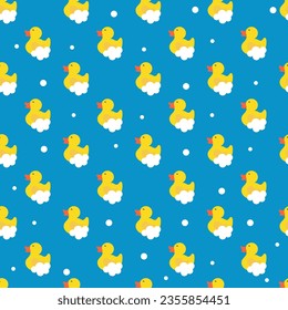 Die gummiene Ente mit Schaumstoff und Luftblasen. Funny nahtlos Muster