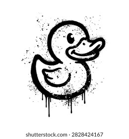 Cute Rubber Duck Graffiti Spray Paint Vector Illustration Dripping On White Background