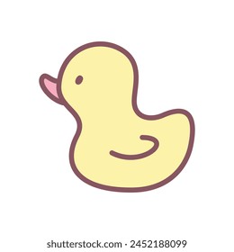 Cute rubber duck icon. Hand drawn illustration of a bath duckling isolated on a white background. Kawaii sticker. Vector 10 EPS.