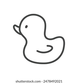 Lindo icono de pato de goma. Ilustración monocromática dibujada a mano de un patito de baño aislado sobre un fondo blanco. Etiqueta Kawaii. Vector 10 EPS.