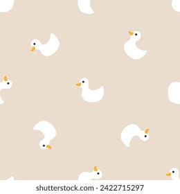 Cute rubber duck Seamless Pattern, Cartoon ducks Background vector Illustration.