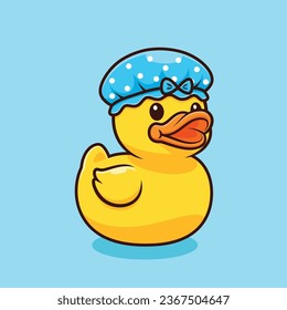 cute rubber duck shower cap vector cartoon design illustration