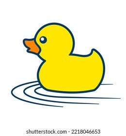 Cute rubber duck swimming in the water with waves. Flat cartoon style vector illustration.