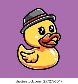 Cute Rubber Duck Vector Cartoon Illustration. Animal Character Icon Concept Isolated Premium Vector. Flat Cartoon Concept. Cute Doodle Cartoon Illustration Style. Suitable for Any Project