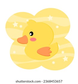 Cute rubber duck vector illustration, yellow background