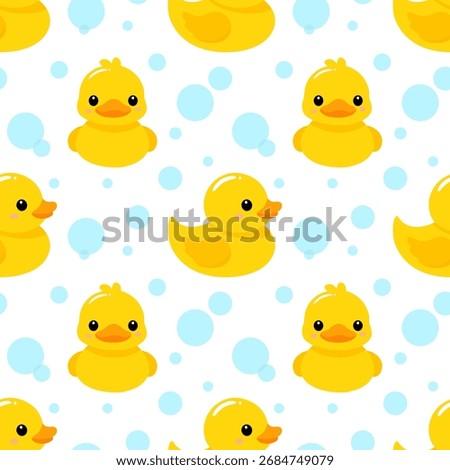 Cute rubber ducky with bubble seamless pattern for background 