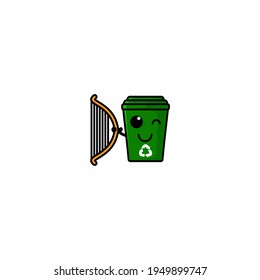Cute Rubbish Bin Play Symphony Cartoon Character Vector Illustration Design. Outline, Cute, Funny Style. Recomended For Children Book, Cover Book, And Other.