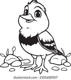 Cute Ruddy Turnstone Cartoon Character Coloring Page Vector Illustration