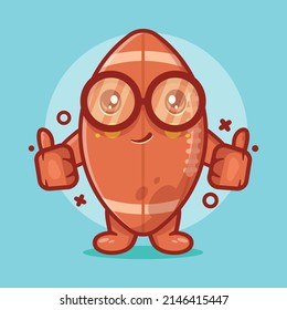 cute rugby ball character mascot with thumb up hand gesture isolated cartoon in flat style design
