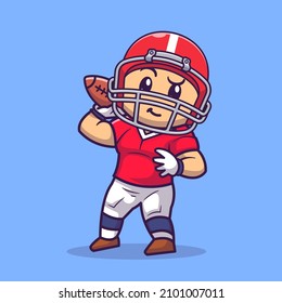 Cute Rugby Player Hold Rugby Ball Cartoon Vector Icon Illustration. People Sport Icon Concept Isolated Premium Vector. Flat Cartoon Style