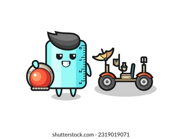 the cute ruler as astronaut with a lunar rover , cute style design for t shirt, sticker, logo element