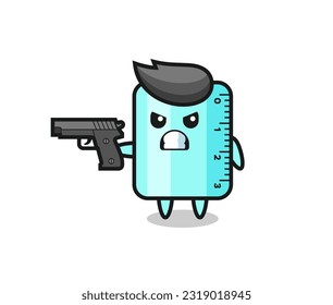 the cute ruler character shoot with a gun , cute style design for t shirt, sticker, logo element