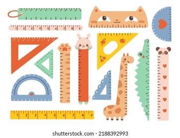 Cute rulers set kawaii isolated flat design vector