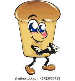 cute rum baba cake cartoon mascot character folding his arms calmly smiling vector illustration, work of hand drawn