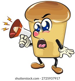 Personaje lindo de la mascota de la historieta de la torta de Baba del ron con una Ilustración vectorial del altavoz, trabajo de la mano dibujada