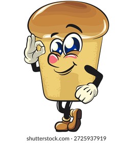 bonitinho rum baba bolo personagem mascote de desenho animado dando um sinal de ok com ilustração vetor sorridente, trabalho de mão desenhada