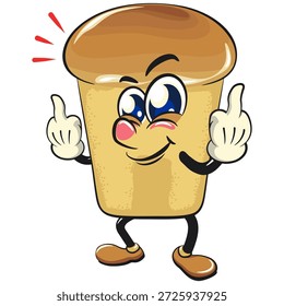 bonitinho rum baba bolo personagem mascote de desenho animado levantando dois dedos do meio, ilustração vetorial, trabalho de mão desenhada