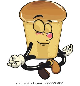 bonitinho rum baba bolo personagem mascote personagem meditando, ilustração vetorial, trabalho de mão desenhada