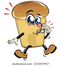 cute rum baba cake cartoon mascot character blowing the whistle, vector illustration, work of hand drawn