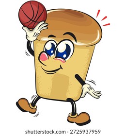 bonitinho rum baba bolo personagem mascote personagem jogando basquete, ilustração vetor, trabalho de mão desenhada